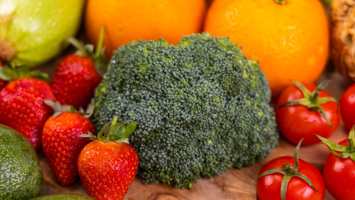 healthy, fresh, raw vegetables and fruits